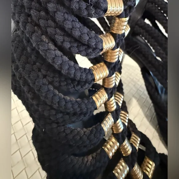 NEW WITH TAGS BALMAIN X H&M Black and Gold Rope Heels - Size 39 - Picture 16 of 16